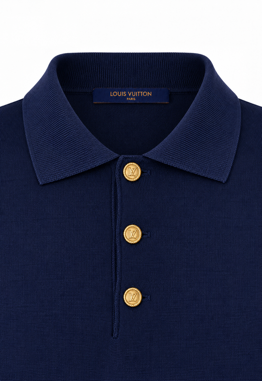Louis Vuitton Herren Strick Poloshirt Dunkelblau