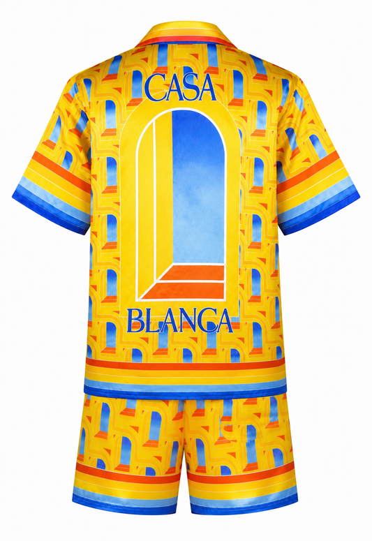 Casablanca męski jedwabny set T-shirt & szorty L'arche de Nuit