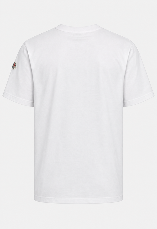 Moncler T-shirt in cotone con logo varsity ricamato da uomo, bianco