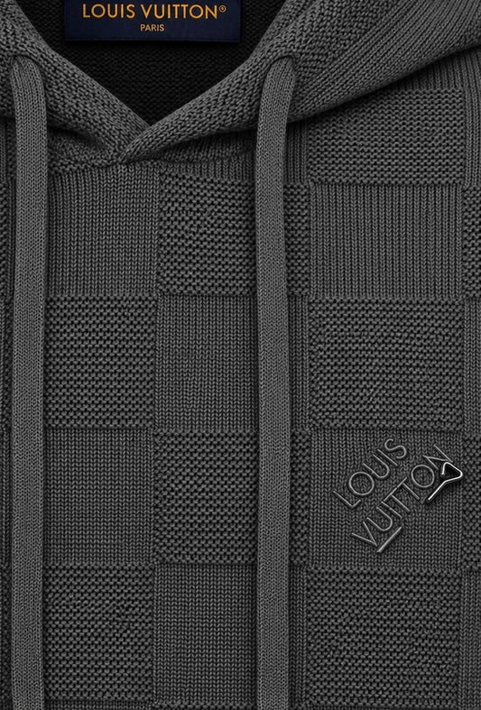 Louis Vuitton gebreide Hoodie voor heren, grijs "Damier Stitch Hoodie"