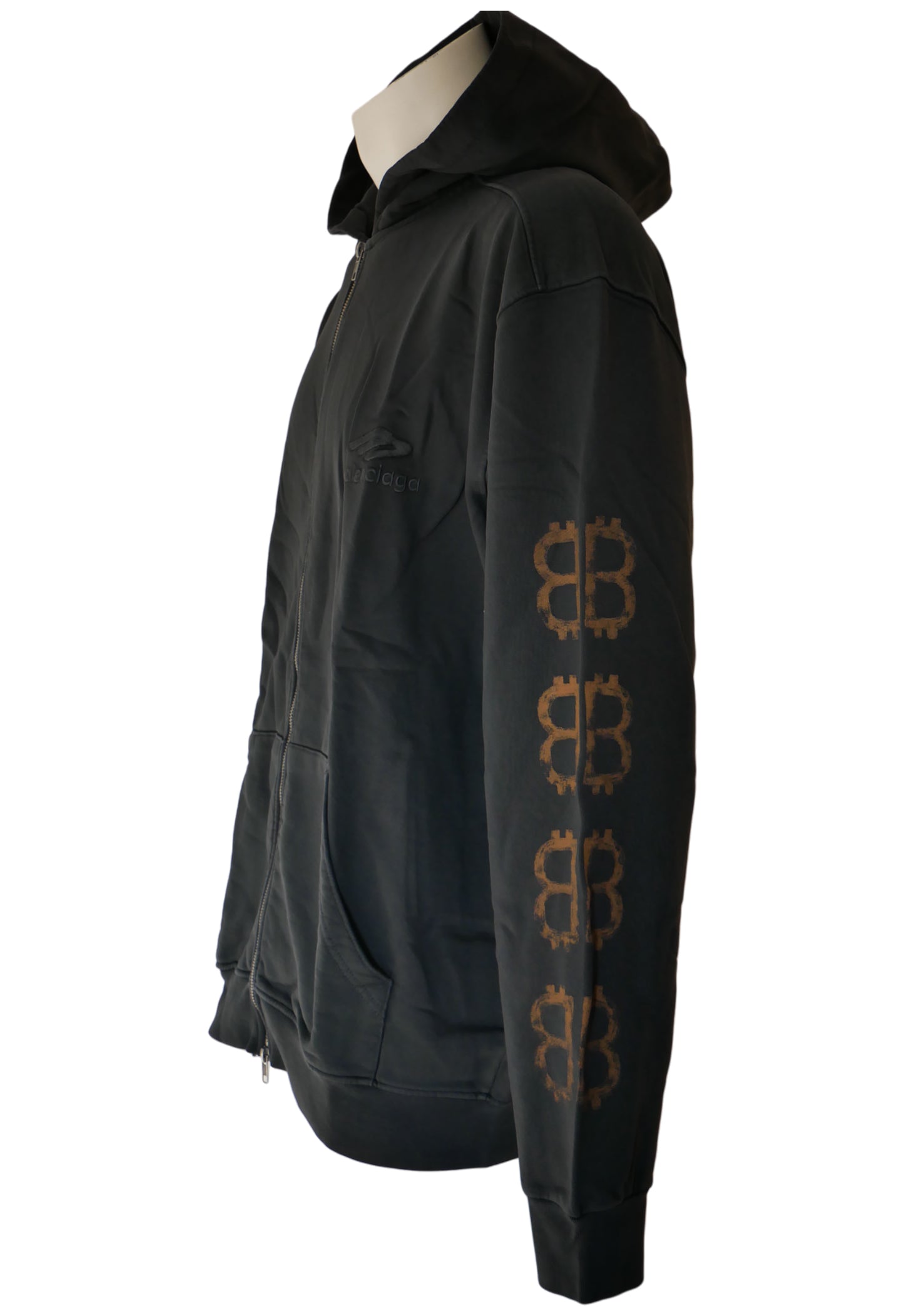 Balenciaga Herren Zip-Kapuzenpullover Schwarz mit BB-Muster