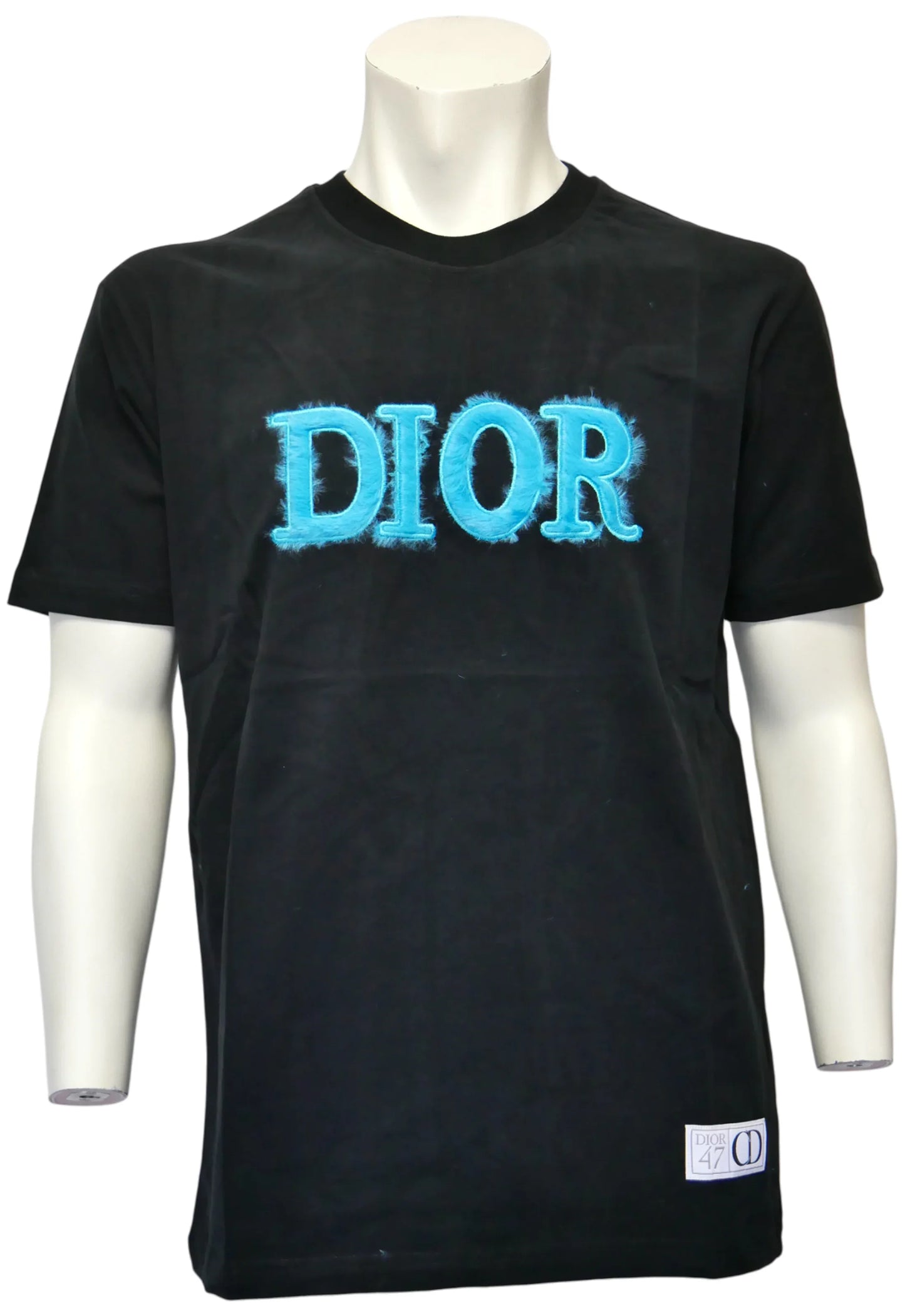 Dior Herren T-Shirt Schwarz mit Blauer Stickerei - Original Designer Marken Outlet - Salvin Store