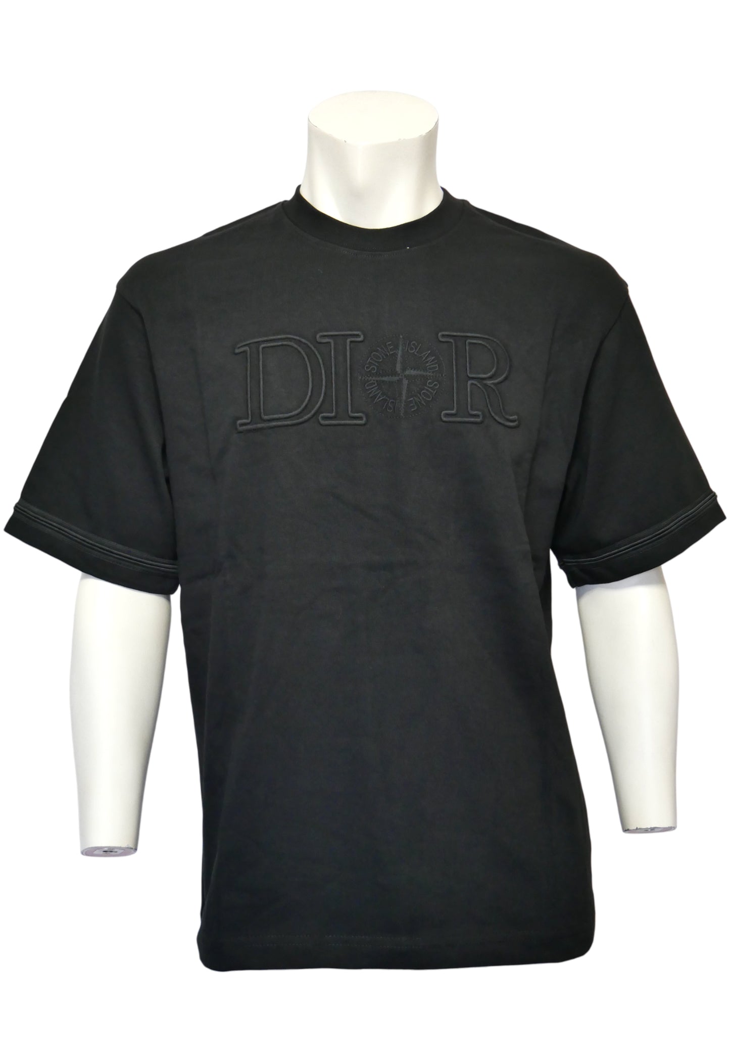 Dior x Stone Island Herren T-Shirt Schwarz mit Stickerei – Vorderansicht