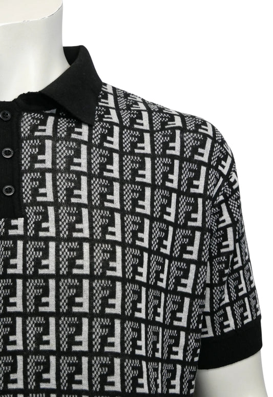Fendi Herren Strickpoloshirt Schwarz - Original Designer Marken Outlet - Salvin Store