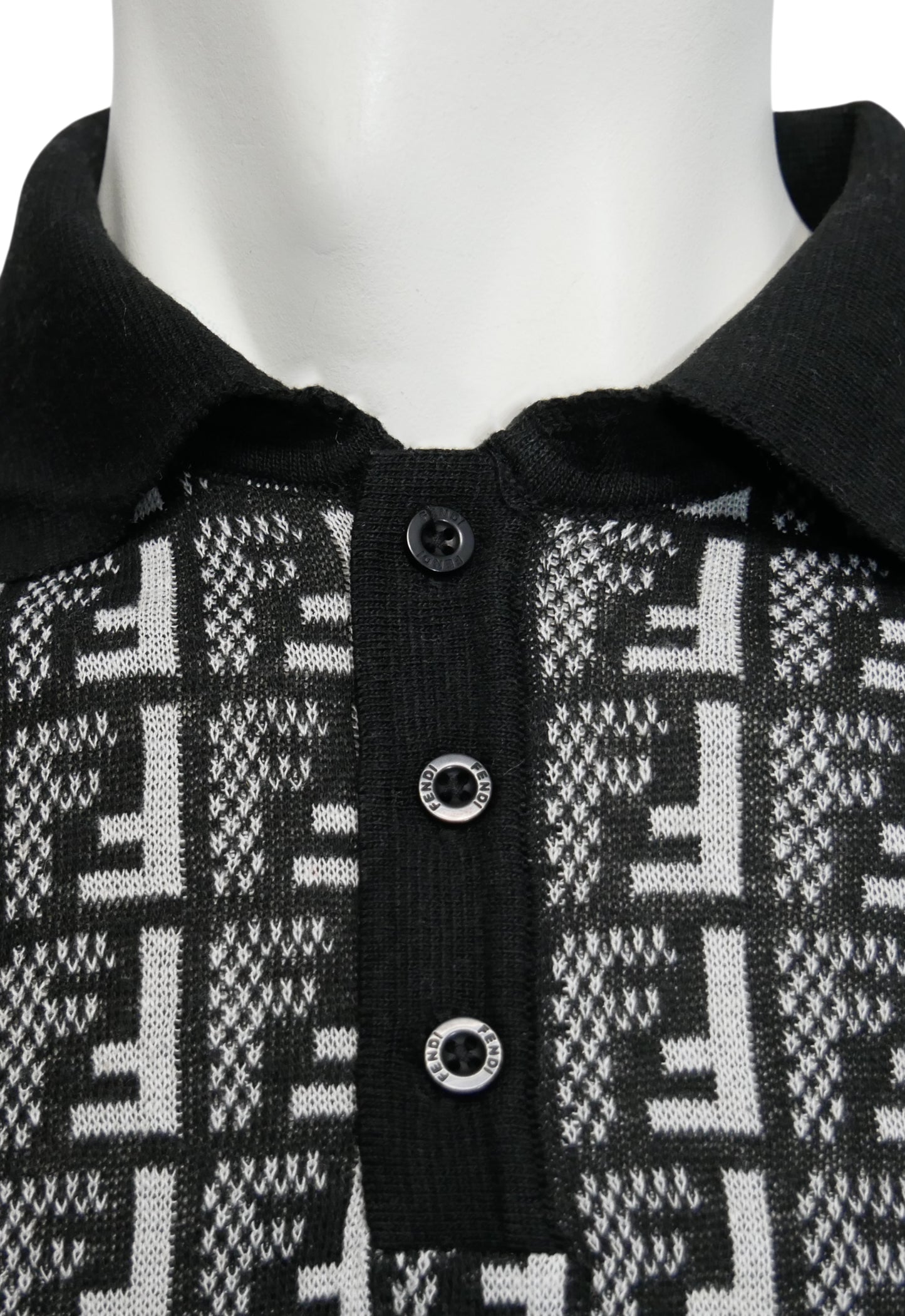 Fendi Herren Strickpoloshirt Schwarz