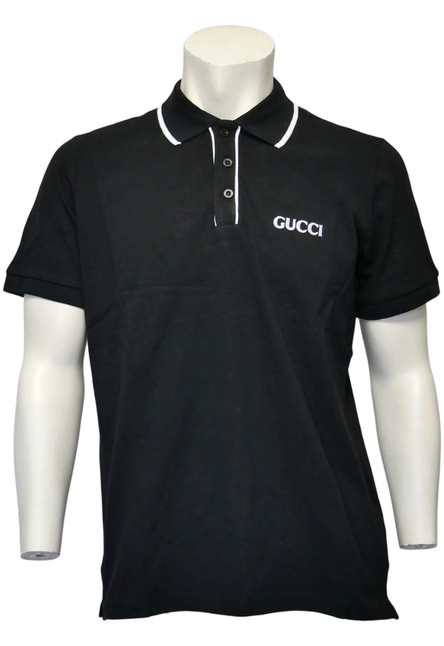 Gucci Herren Poloshirt Schwarz mit Weißem Kragen und Logo-Stickerei - Original Designer Marken Outlet - Salvin Store