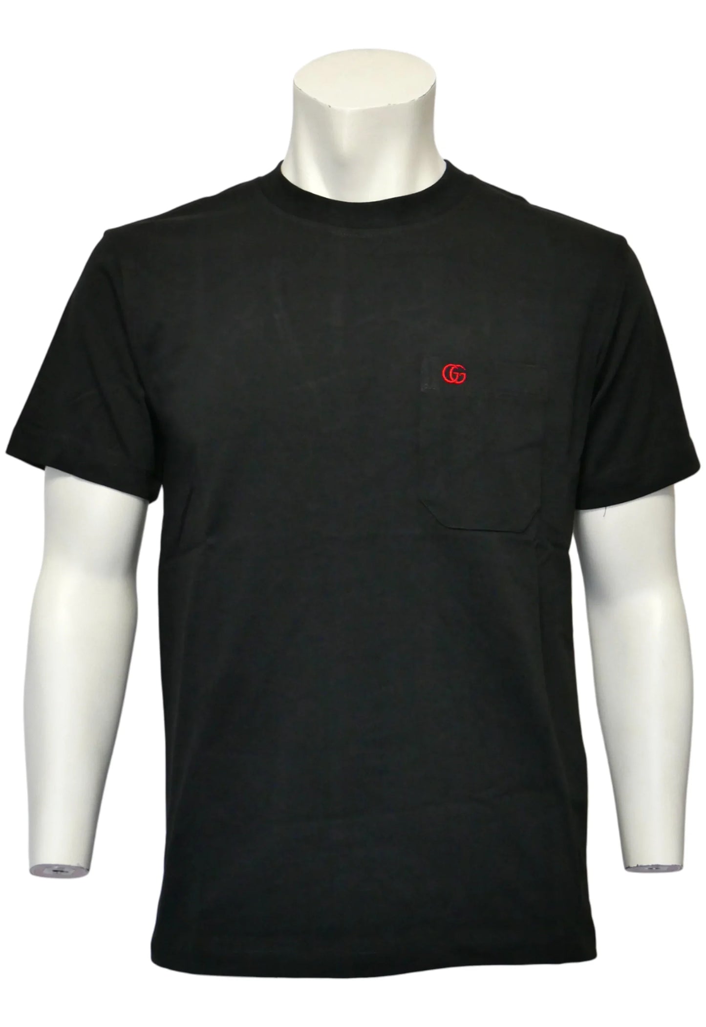 Gucci Herren T-Shirt Schwarz mit Brusttasche und Rotem Logo - Original Designer Marken Outlet - Salvin Store