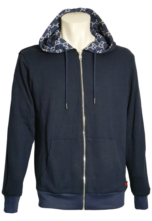 Gucci Herren Wendbare Hoodie - Jacke mit Reißverschluss Blau - Original Designer Marken Outlet - Salvin Store