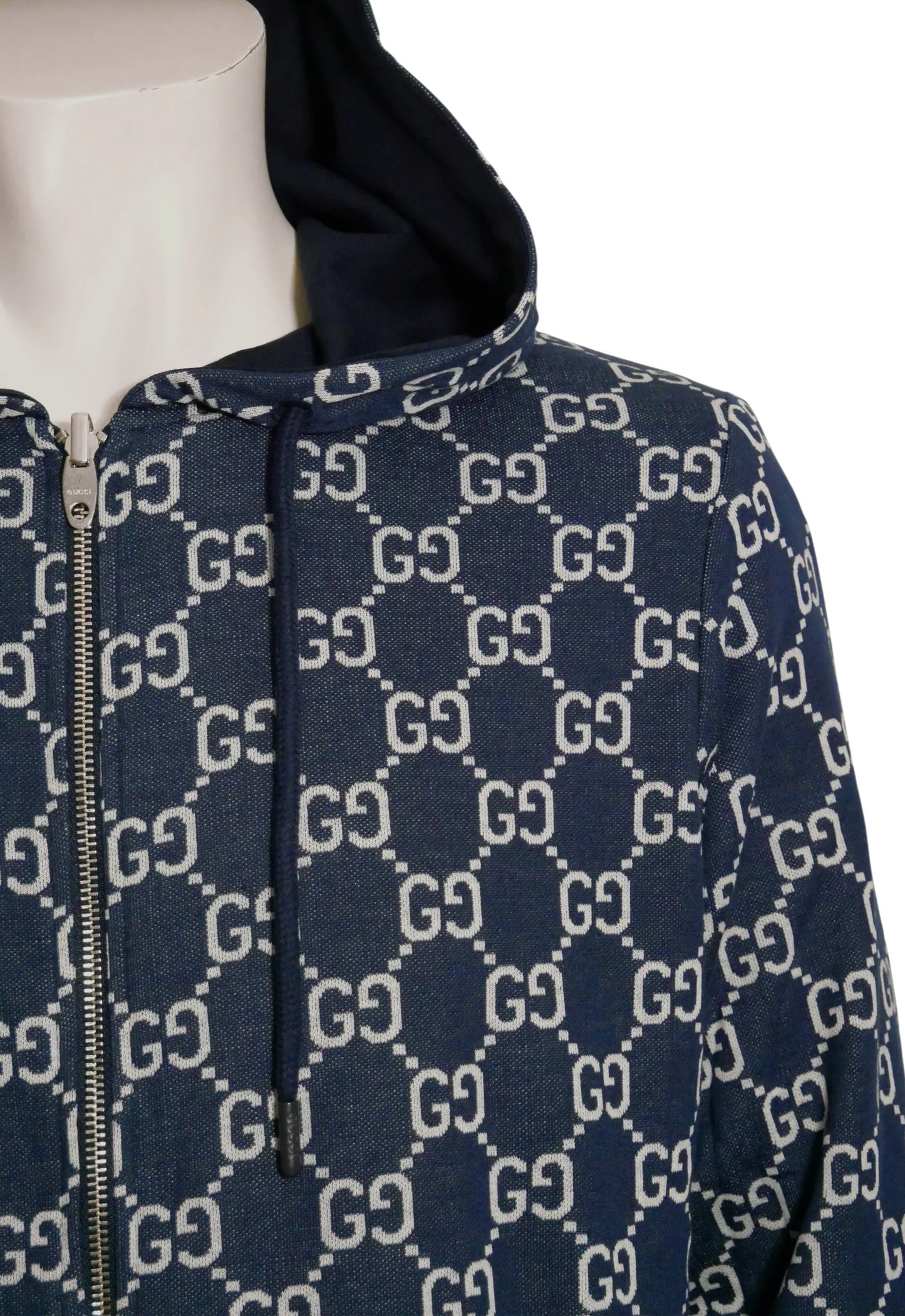 Gucci Herren Wendbare Hoodie - Jacke mit Reißverschluss Blau - Original Designer Marken Outlet - Salvin Store