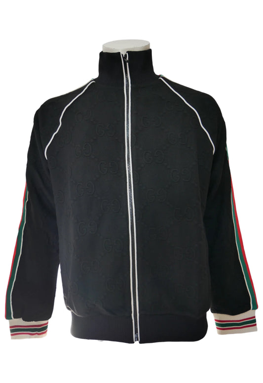 Gucci Herren Zip-Pullover Schwarz mit GG-Muster und Streifen - Original Designer Marken Outlet - Salvin Store