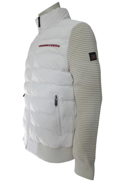 Prada Herren Jacke Weiß mit Strickärmeln - Original Designer Marken Outlet - Salvin Store