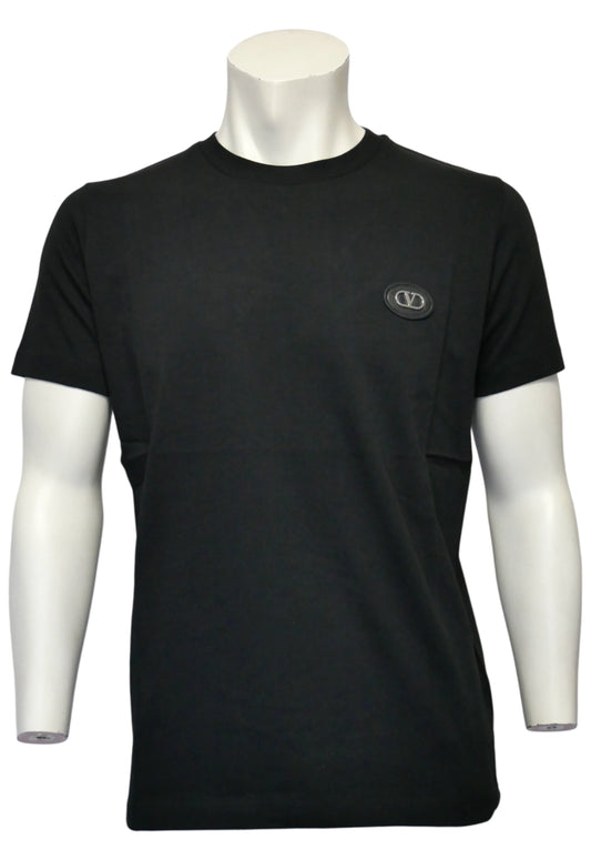 Valentino Herren T-Shirt Schwarz mit Logo-Applikation – Vorderansicht