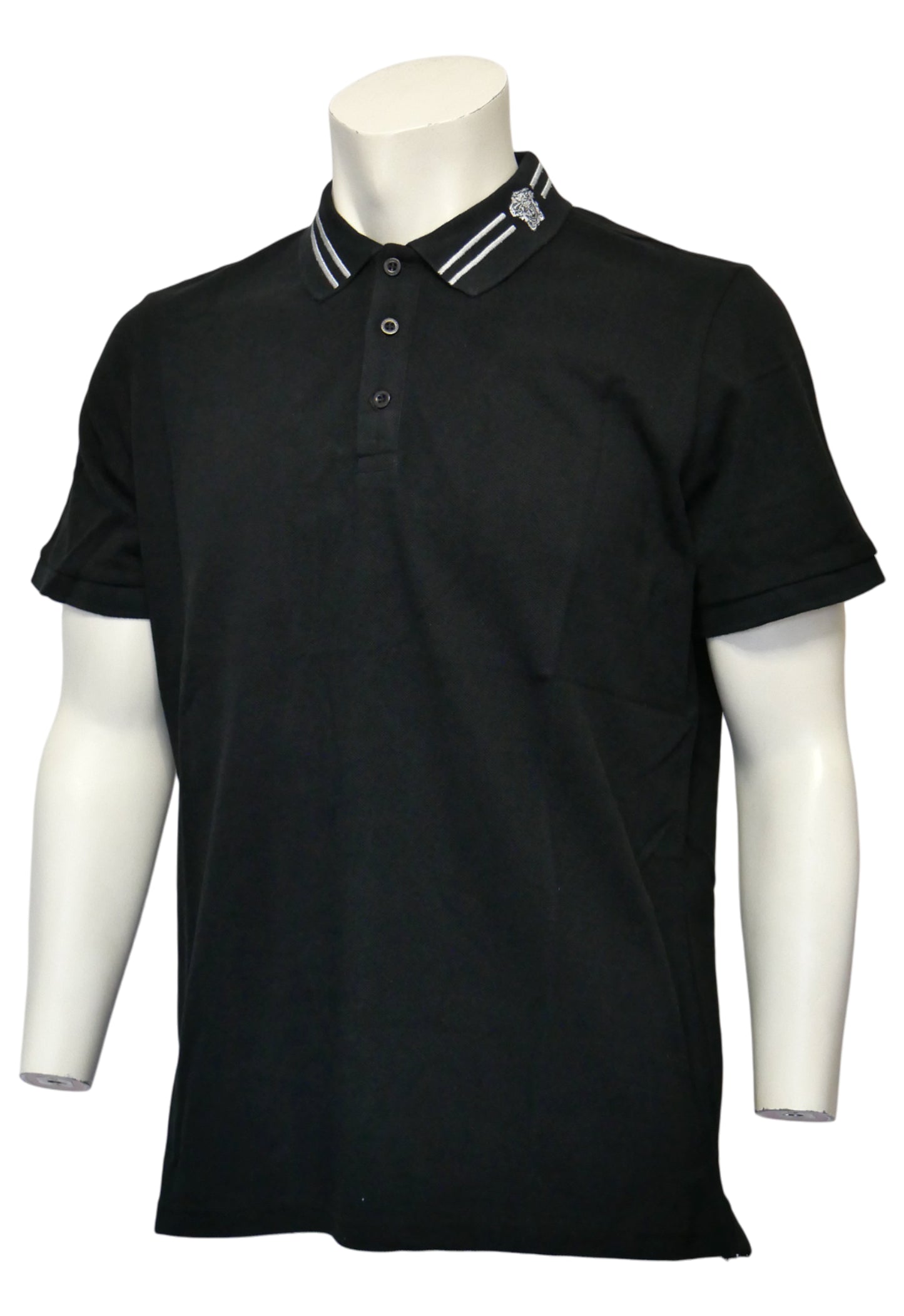 Versace Herren Poloshirt Schwarz mit Logo-Kragen – Vorderansicht