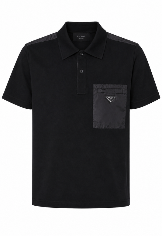 Prada Strech Cotton Herren Poloshirt With Re-Nylon Details Schwarz