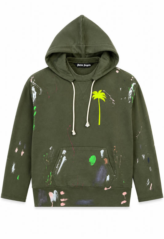 Palm Angels PXP Painted Raw Cut Oversized Herren Hoodie Grün