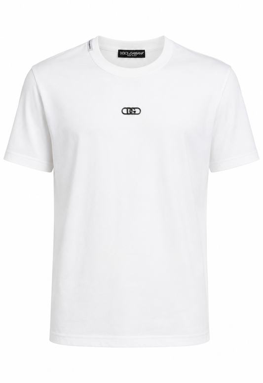 Dolce & Gabbana Herren T-Shirt mit Metal Logo Weiß