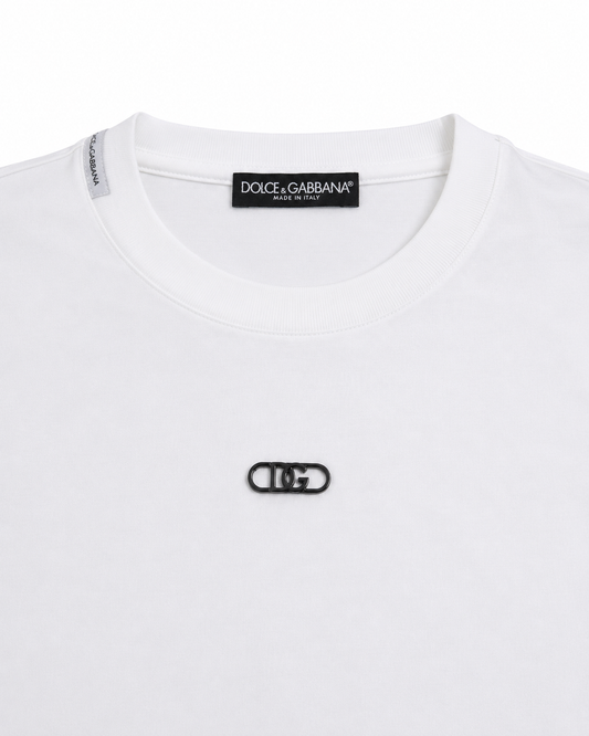 Dolce & Gabbana Herren T-Shirt mit Metal Logo Weiß