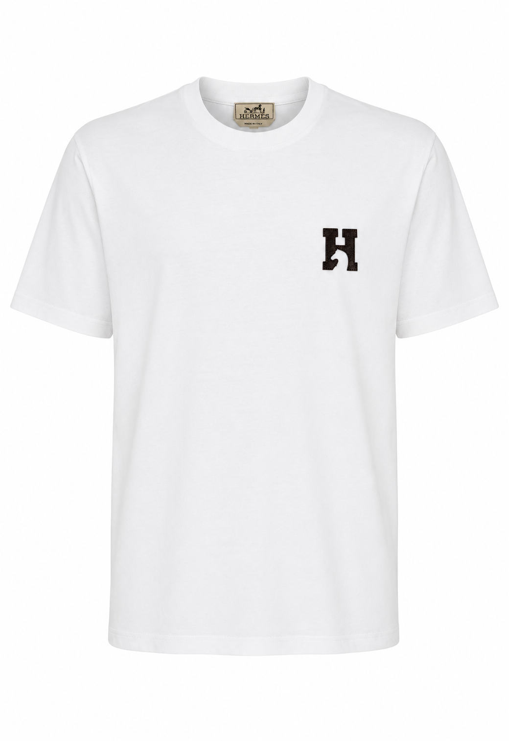 Hermès Herren T-Shirt Weiß Leather Detail