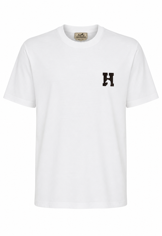 Hermès Herren T-Shirt Weiß Leather Detail