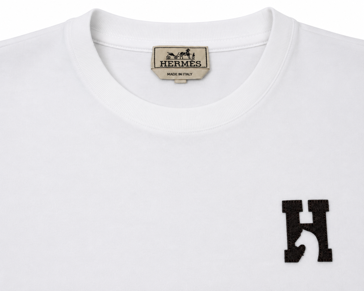 Hermès Herren T-Shirt Weiß Leather Detail