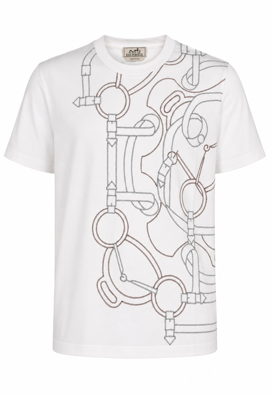 Hermès Cavalcadour Griffone Embroidered Herren T-Shirt Weiß