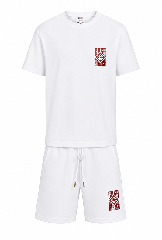 Casablanca Gothic Logo Męski Krótki Dres Biały