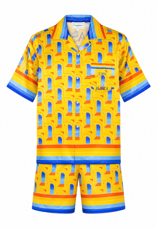 Casablanca męski jedwabny set T-shirt & szorty L'arche de Nuit