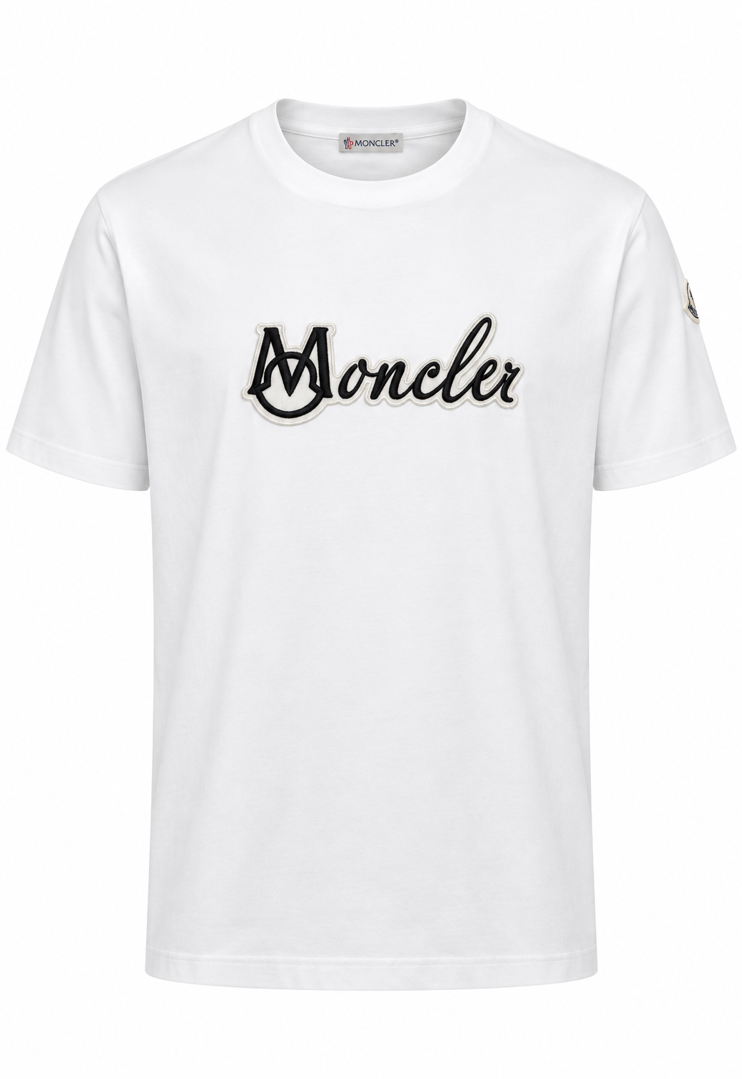 Moncler Embroidered Varsity Logo Cotton Herren T-Shirt Weiß