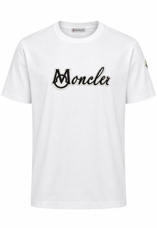 Moncler Embroidered Varsity Logo Cotton Herren T-Shirt Weiß