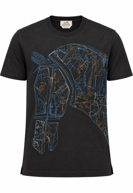 T-shirt da uomo Hermès Nero "Quadrige ricamato"