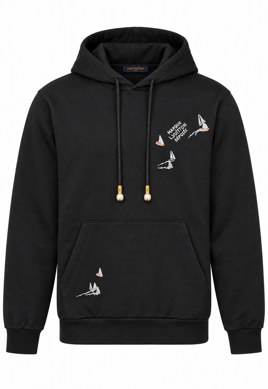 Louis Vuitton Felpa con cappuccio da uomo Nero "Felpa con cappuccio con firma ricamata"