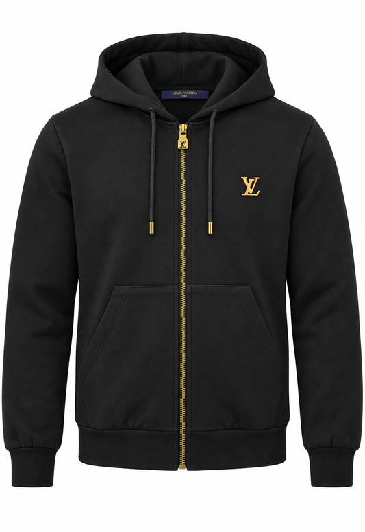 Felpa con cappuccio da uomo Louis Vuitton con zip, Nero "Felpa con cappuccio con zip con motivo Signature"