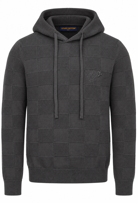 Louis Vuitton gebreide Hoodie voor heren, grijs "Damier Stitch Hoodie"