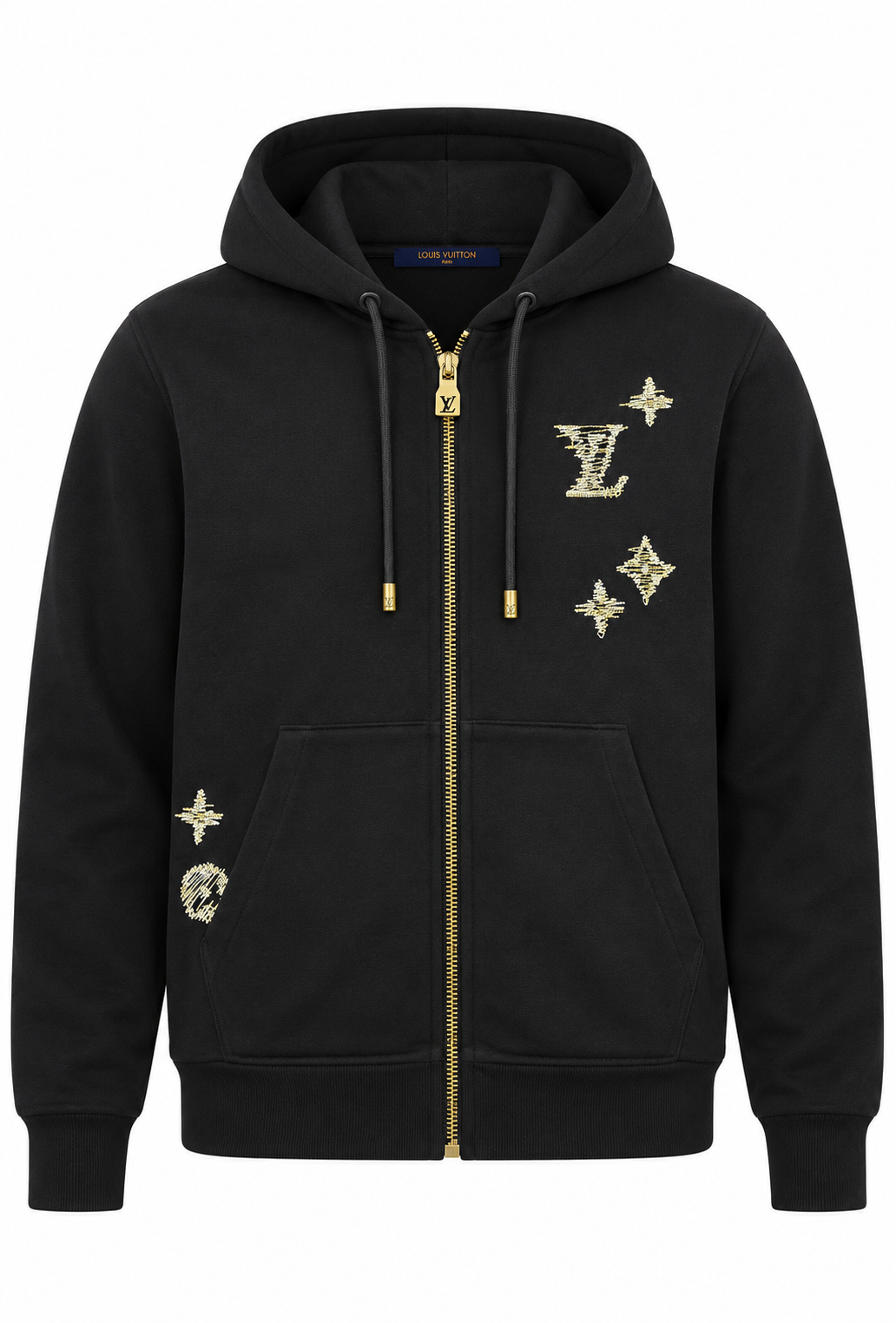 Louis Vuitton heren Zip-Hoodie Zwart "Geborduurde handtekening"