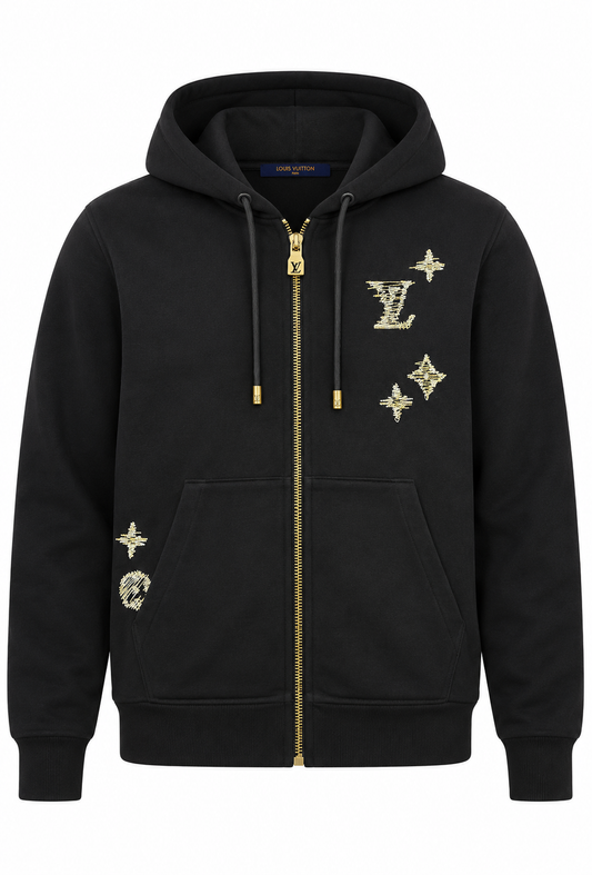 Louis Vuitton heren Zip-Hoodie Zwart "Geborduurde handtekening"