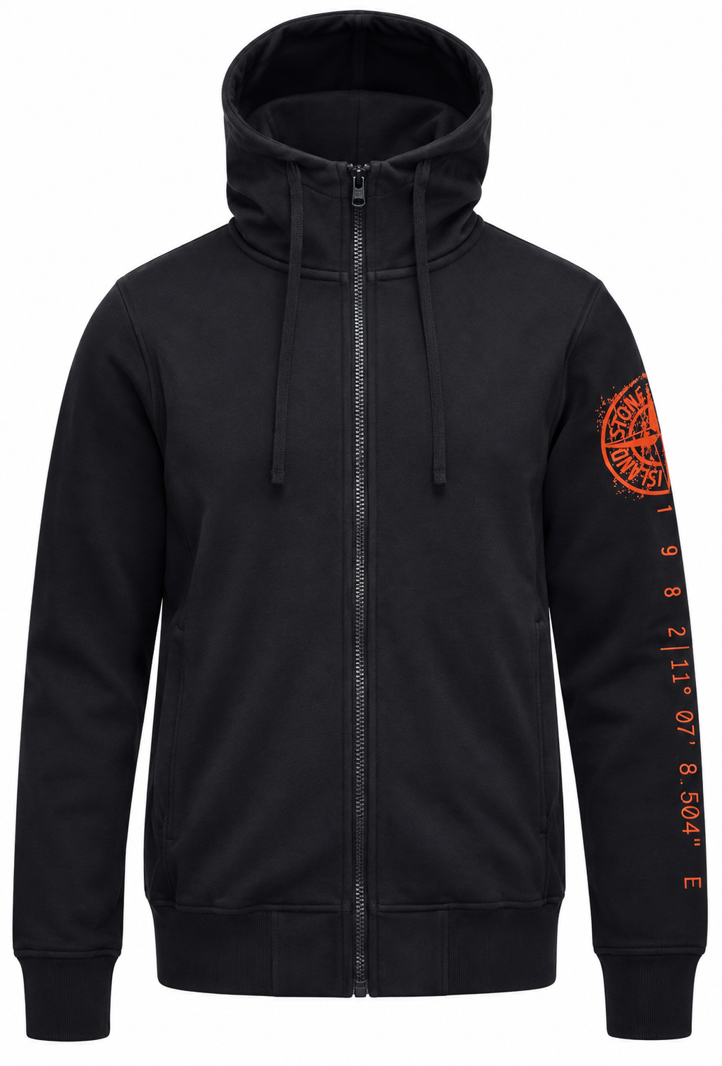 Stone Island Felpa con cappuccio con zip da uomo Nero "Stampa a posizionamento verticale"