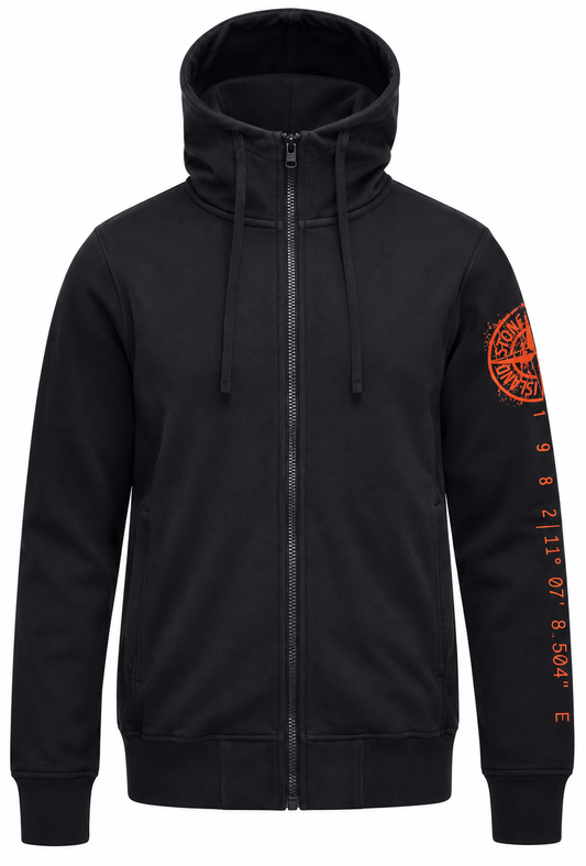 Stone Island Felpa con cappuccio con zip da uomo Nero "Stampa a posizionamento verticale"