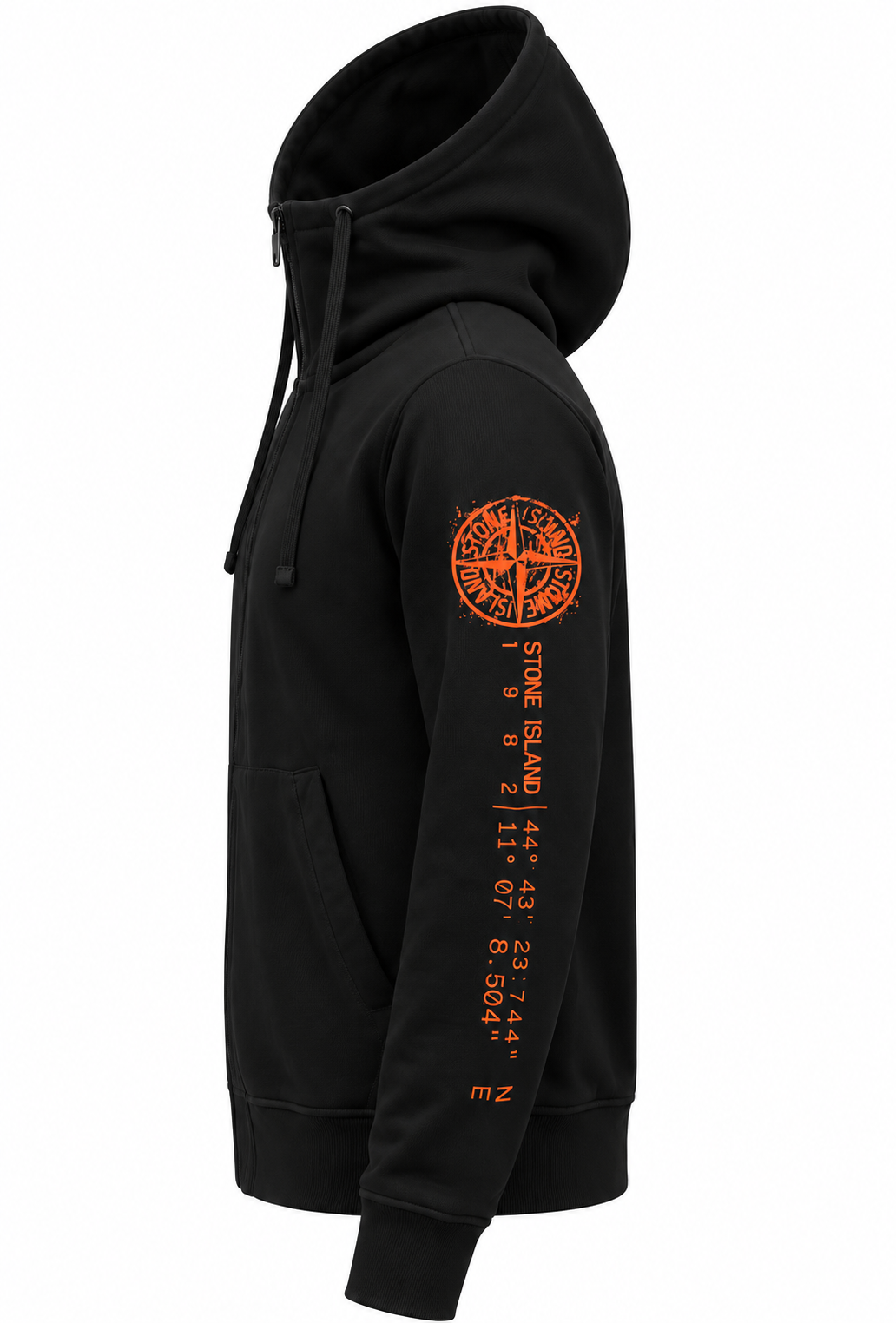 Stone Island Felpa con cappuccio con zip da uomo Nero "Stampa a posizionamento verticale"