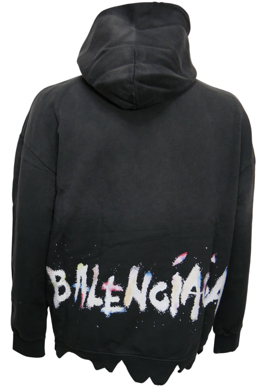 Balenciaga Herren Oversized Kapuzenpullover, Hoodie Schwarz
