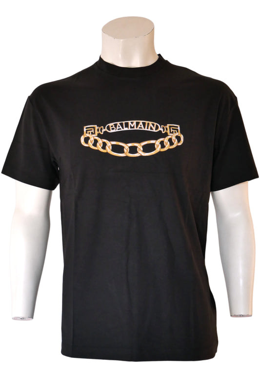 Balmain Men's Black T-Shirt with Logo – Stretch Cotton
