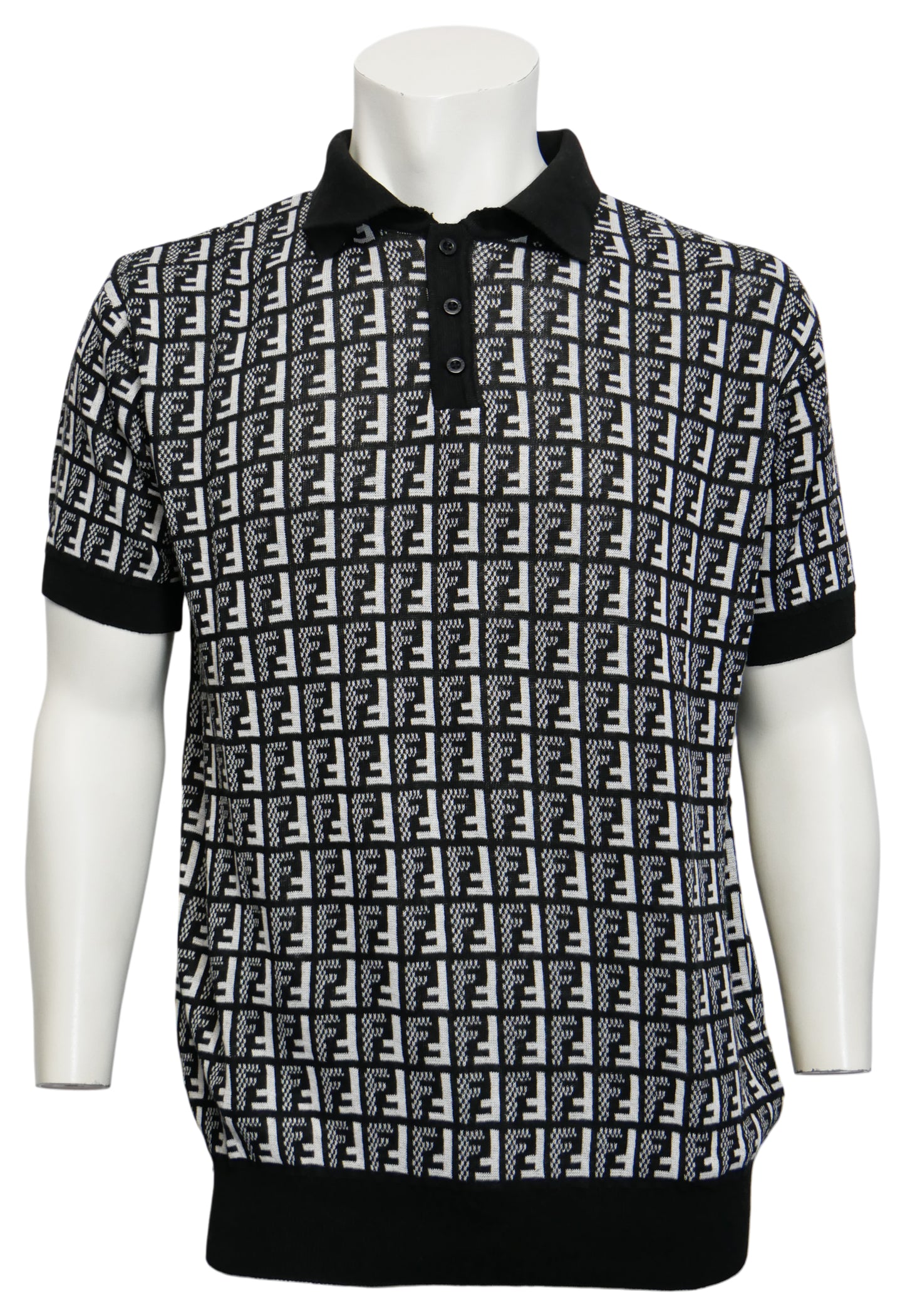 Fendi Herren Strickpoloshirt Schwarz