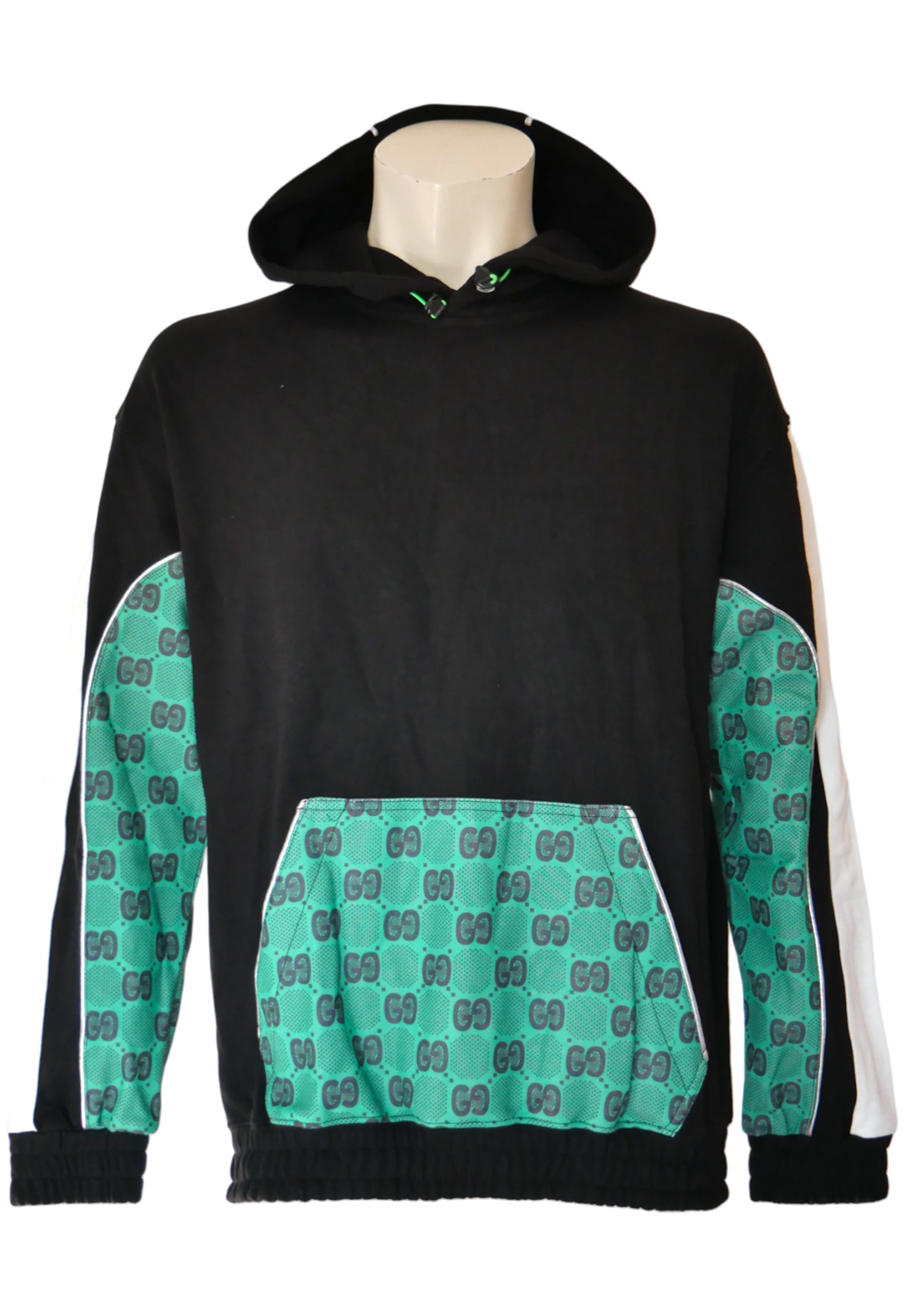 Gucci Herren Kapuzenpullover Schwarz mit GG-Muster in Grün