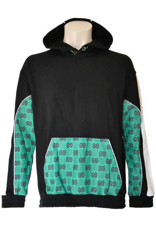 Gucci Herren Kapuzenpullover Schwarz mit GG-Muster in Grün