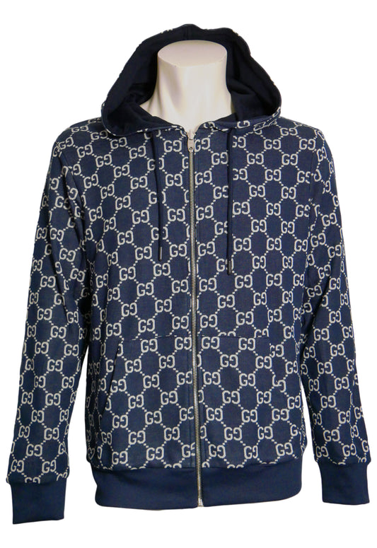 Gucci Herren Wendbare Hoodie - Jacke mit Reißverschluss Blau