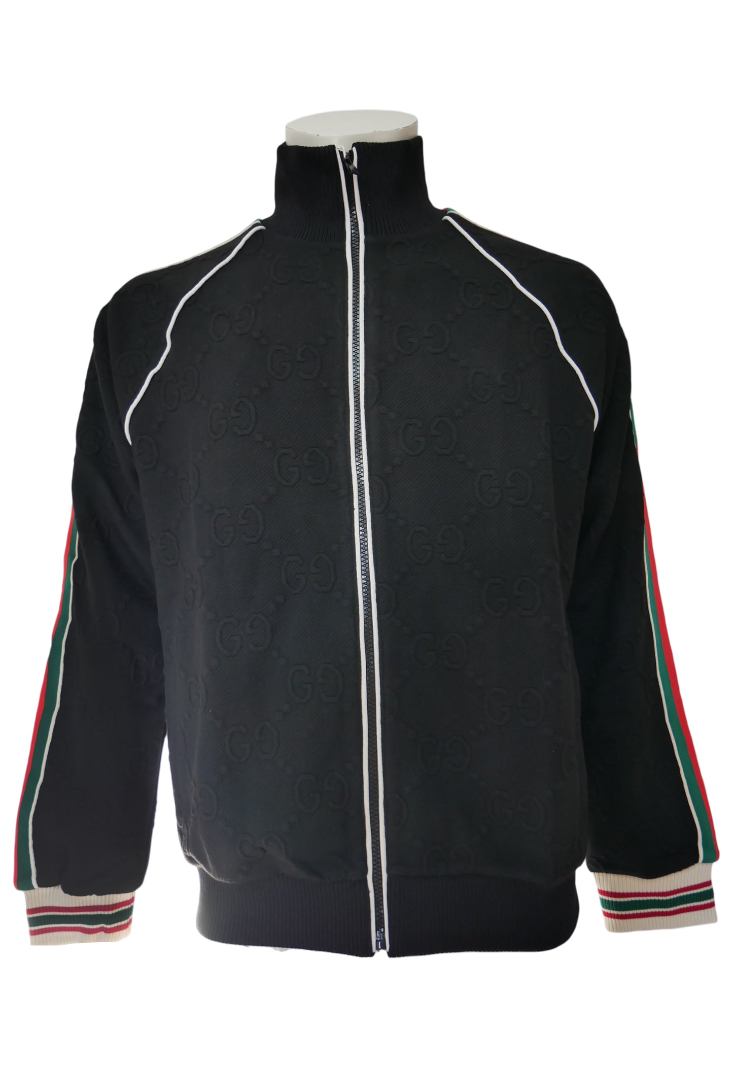 Gucci Herren Zip-Pullover Schwarz mit GG-Muster und Streifen