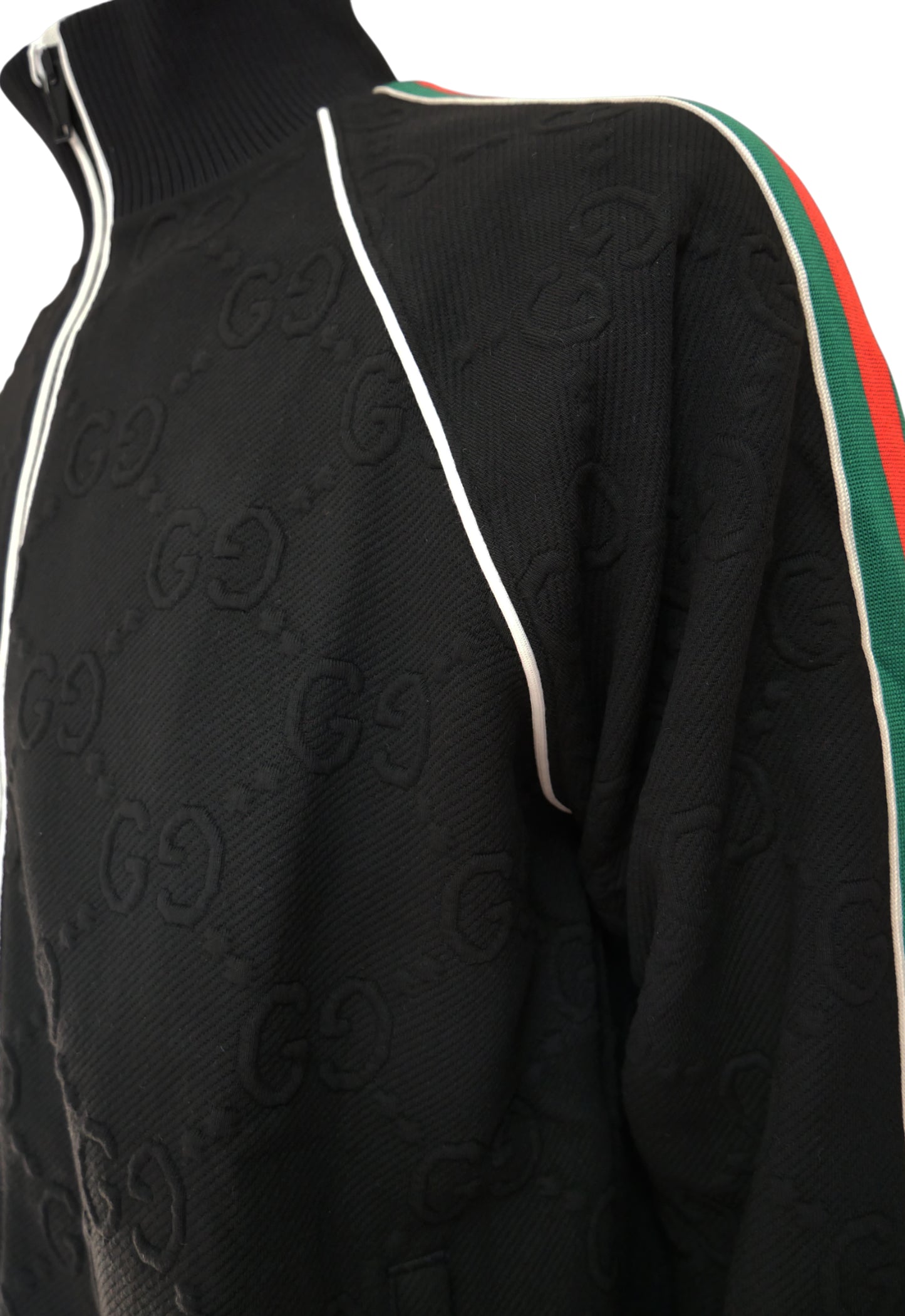 Gucci Herren Zip-Pullover Schwarz mit GG-Muster und Streifen