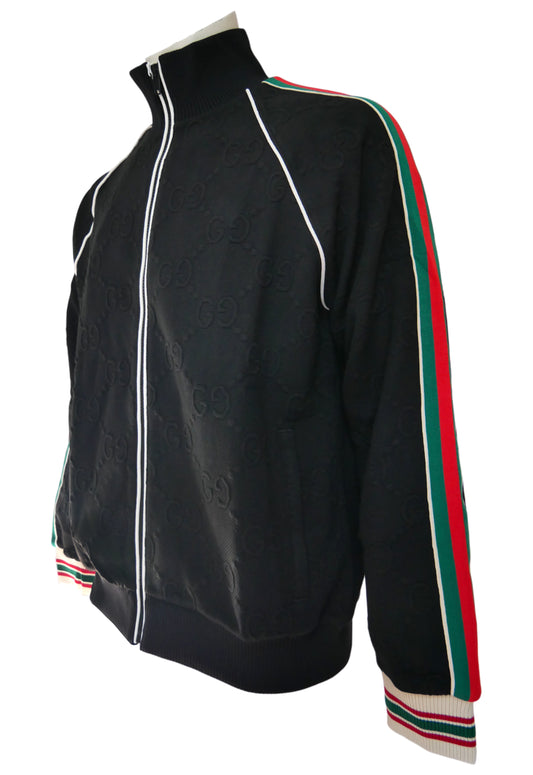 Gucci Herren Zip-Pullover Schwarz mit GG-Muster und Streifen