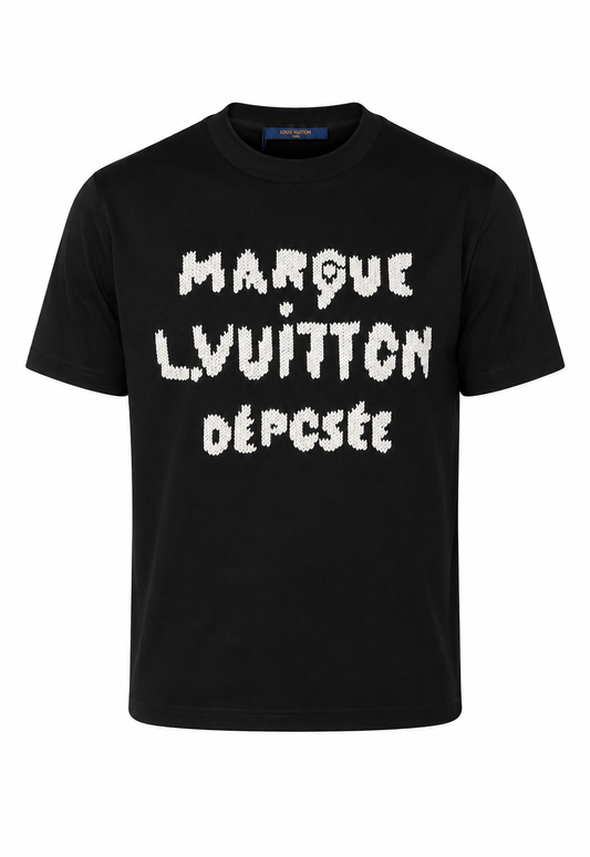 Louis Vuitton Herren Embroidered Signature T-Shirt Schwarz