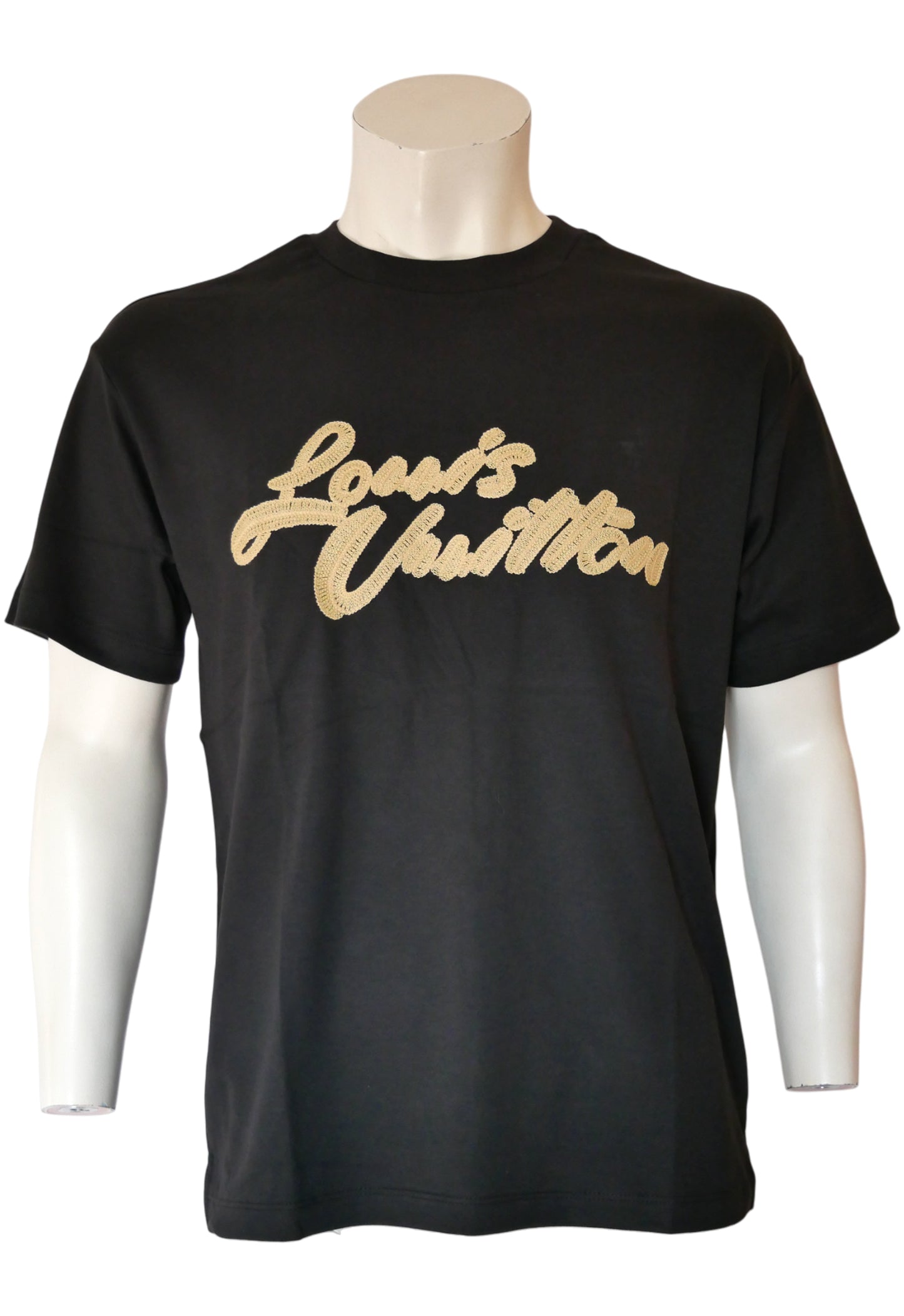 Louis Vuitton Men's T-Shirt Black with Embroidered Logo