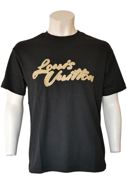 Louis Vuitton Men's T-Shirt Black with Embroidered Logo